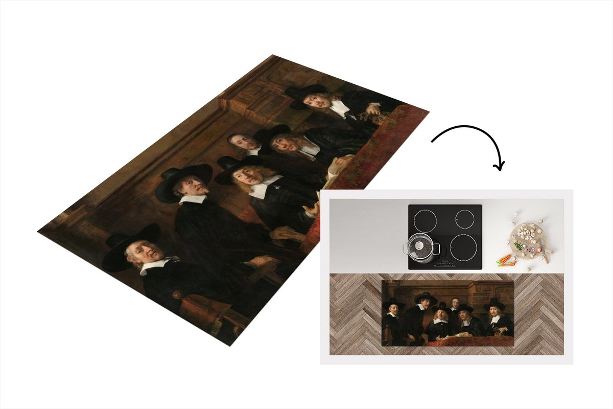 KitchenYeah Keukenloper - Loper keuken - De staalmeesters - Schilderij van Rembrandt van Rijn - 120x60 cm - Keukenloper vinyl Multicolor