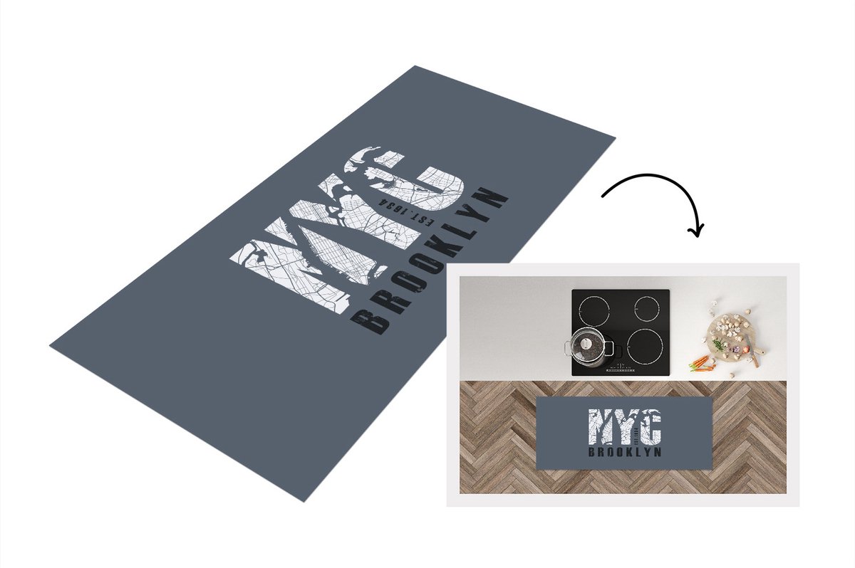 KitchenYeah Keukenloper - Loper keuken - New York - Brooklyn - NYC - 120x50 cm - Keukenloper vinyl Multicolor