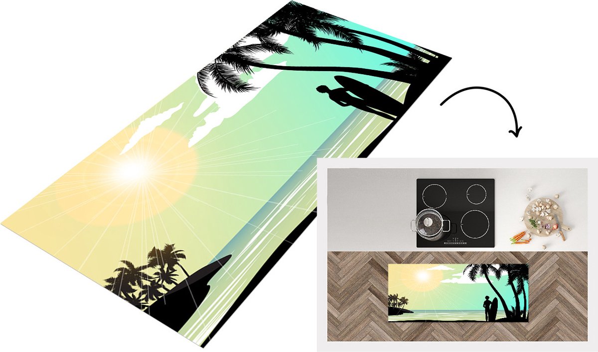KitchenYeah Keukenloper - Loper keuken - Strand - Surfen - Zon - Zomer - 120x50 cm - Keukenloper vinyl Multicolor