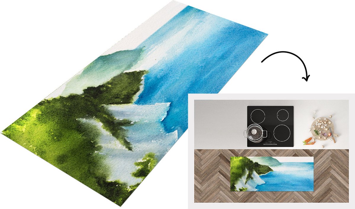 KitchenYeah Keukenloper - Loper keuken - Zee - Berg - Bos - 120x50 cm - Keukenloper vinyl Multicolor