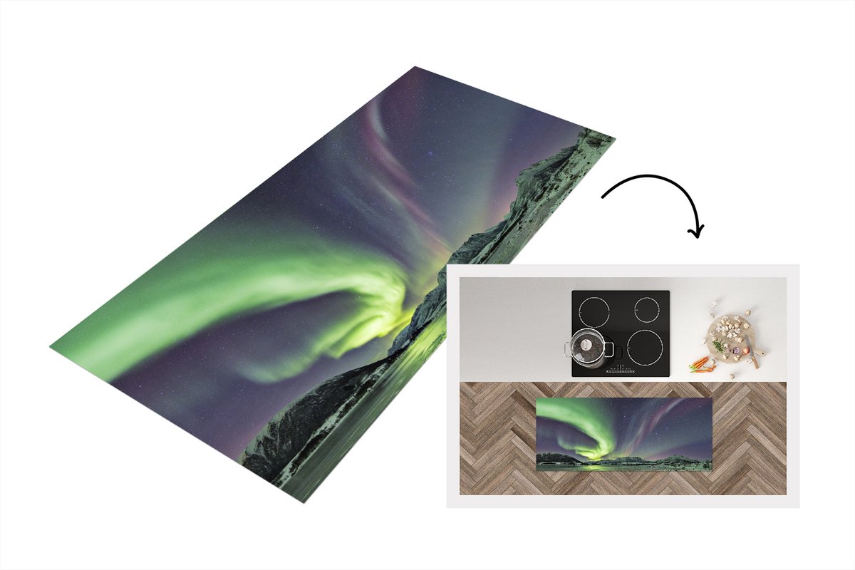 KitchenYeah Keukenloper - Loper keuken - Noorderlicht - IJs - Paars - Groen - 120x50 cm - Keukenloper vinyl Multicolor