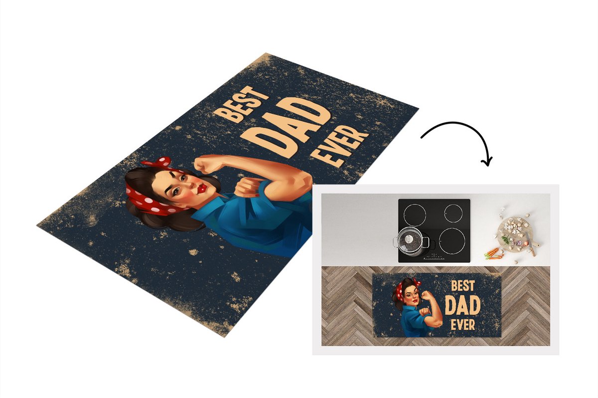 KitchenYeah Keukenloper - Loper keuken - Spreuken - Best dad ever - Vaderdag - Quotes - 120x60 cm - Keukenloper vinyl Multicolor