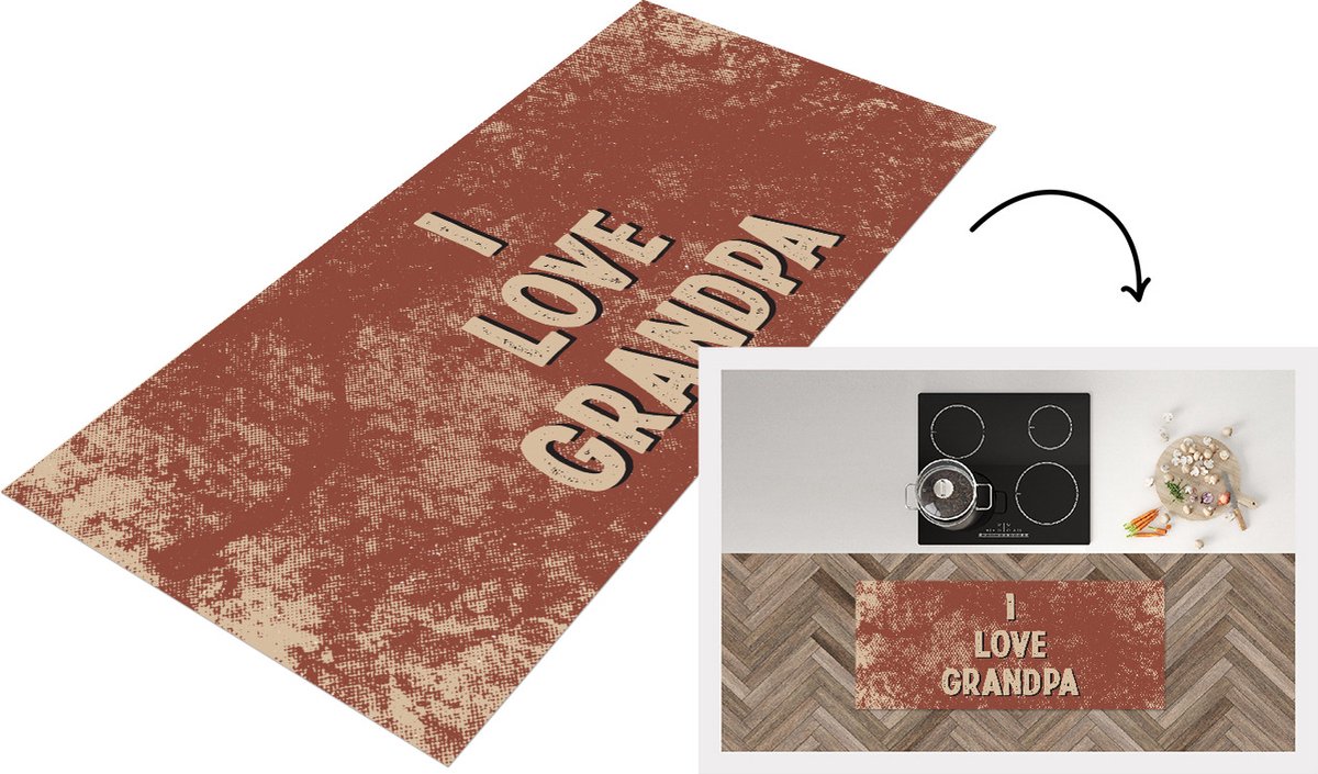 KitchenYeah Keukenloper - Loper keuken - Mannen cadeautjes - Vaderdag - Opa - I love grandpa - Quote - Spreuken - 120x50 cm - Keukenloper vinyl Multicolor