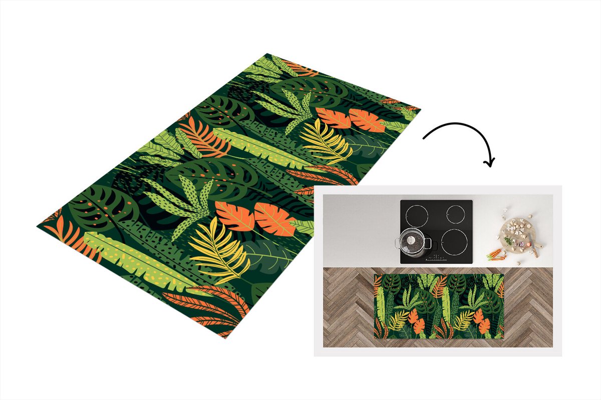 KitchenYeah Keukenloper - Loper keuken - Jungle - Patronen - Bladeren - 120x60 cm - Keukenloper vinyl Multicolor