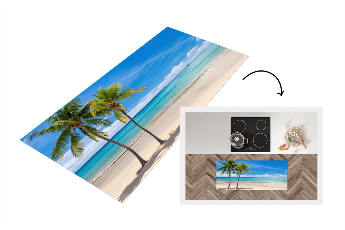 KitchenYeah Keukenloper - Loper keuken - Strand - Boot - Zee - 120x50 cm - Keukenloper vinyl Multicolor