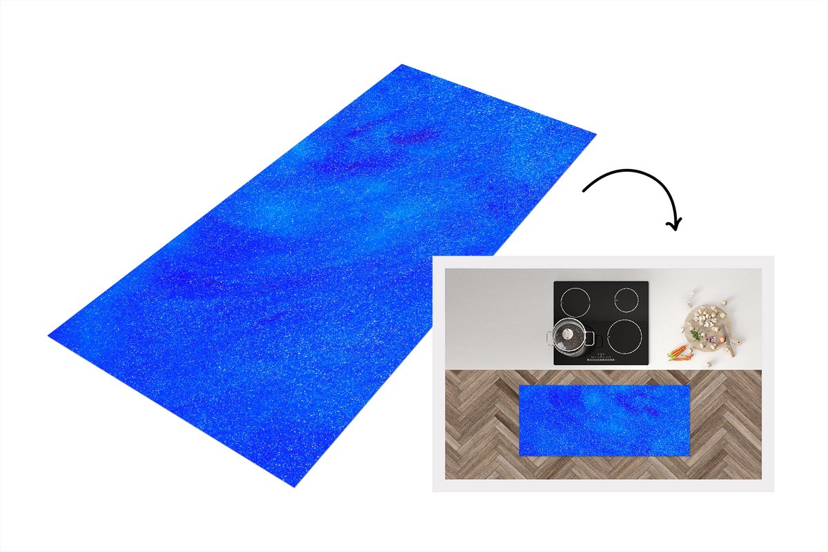 KitchenYeah Keukenloper - Loper keuken - Blauwe glitterstructuur in een bewegend patroon - 120x50 cm - Keukenloper vinyl Multicolor