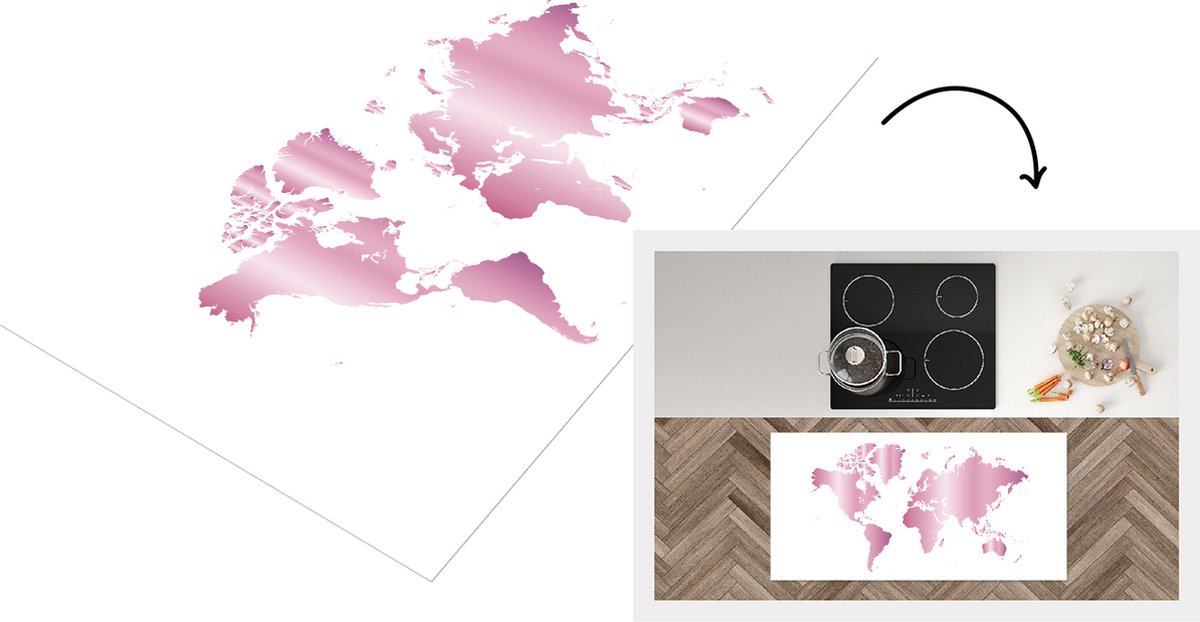 KitchenYeah Keukenloper - Loper keuken - Wereldkaart - Roze - Schilderij - 120x60 cm - Keukenloper vinyl Multicolor