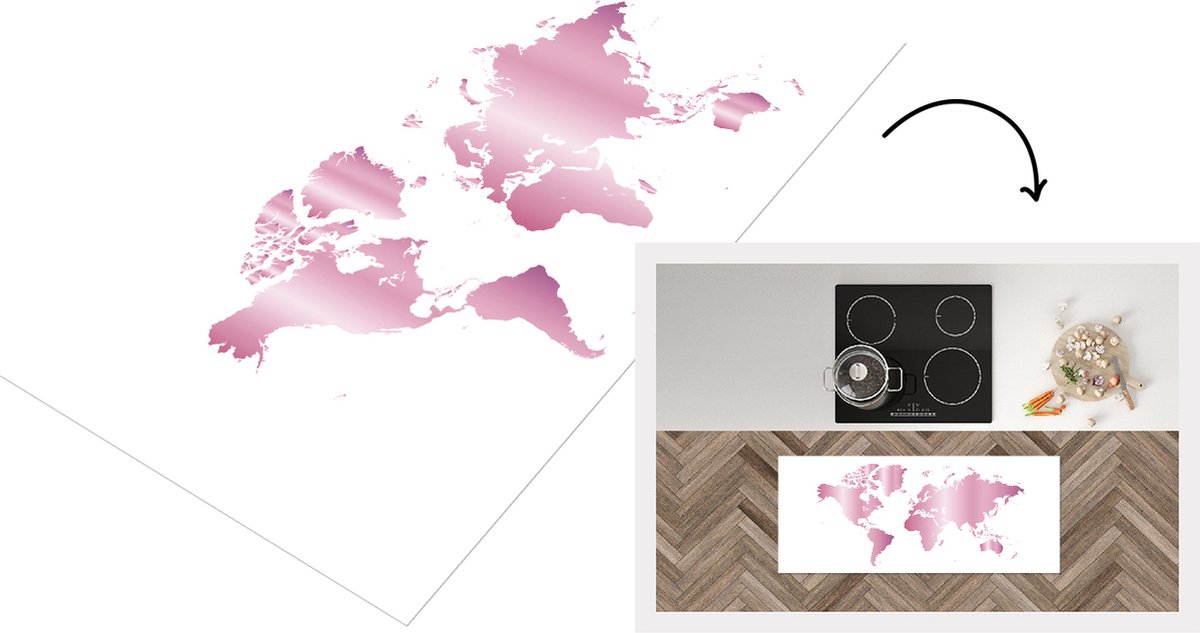 KitchenYeah Keukenloper - Loper keuken - Wereldkaart - Roze - Schilderij - 120x50 cm - Keukenloper vinyl Multicolor
