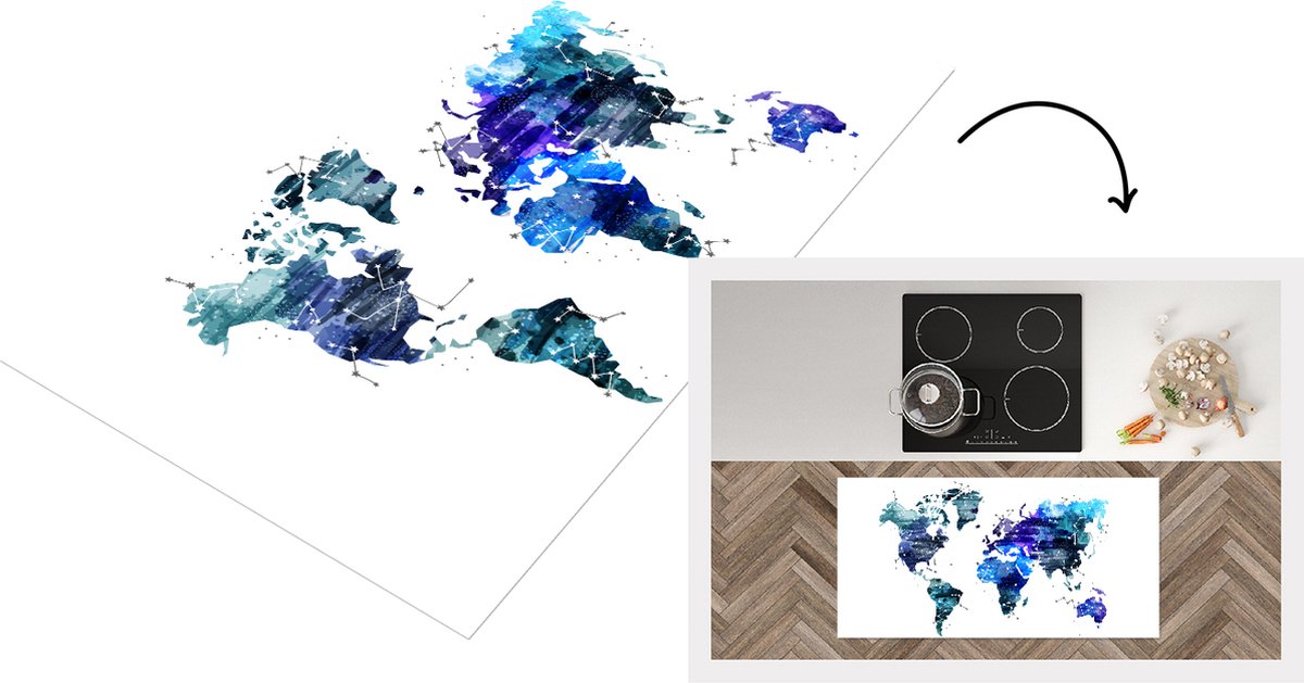KitchenYeah Keukenloper - Loper keuken - Wereldkaart - Sterrenhemel - Blauw - Keukenloper vinyl, foto 2