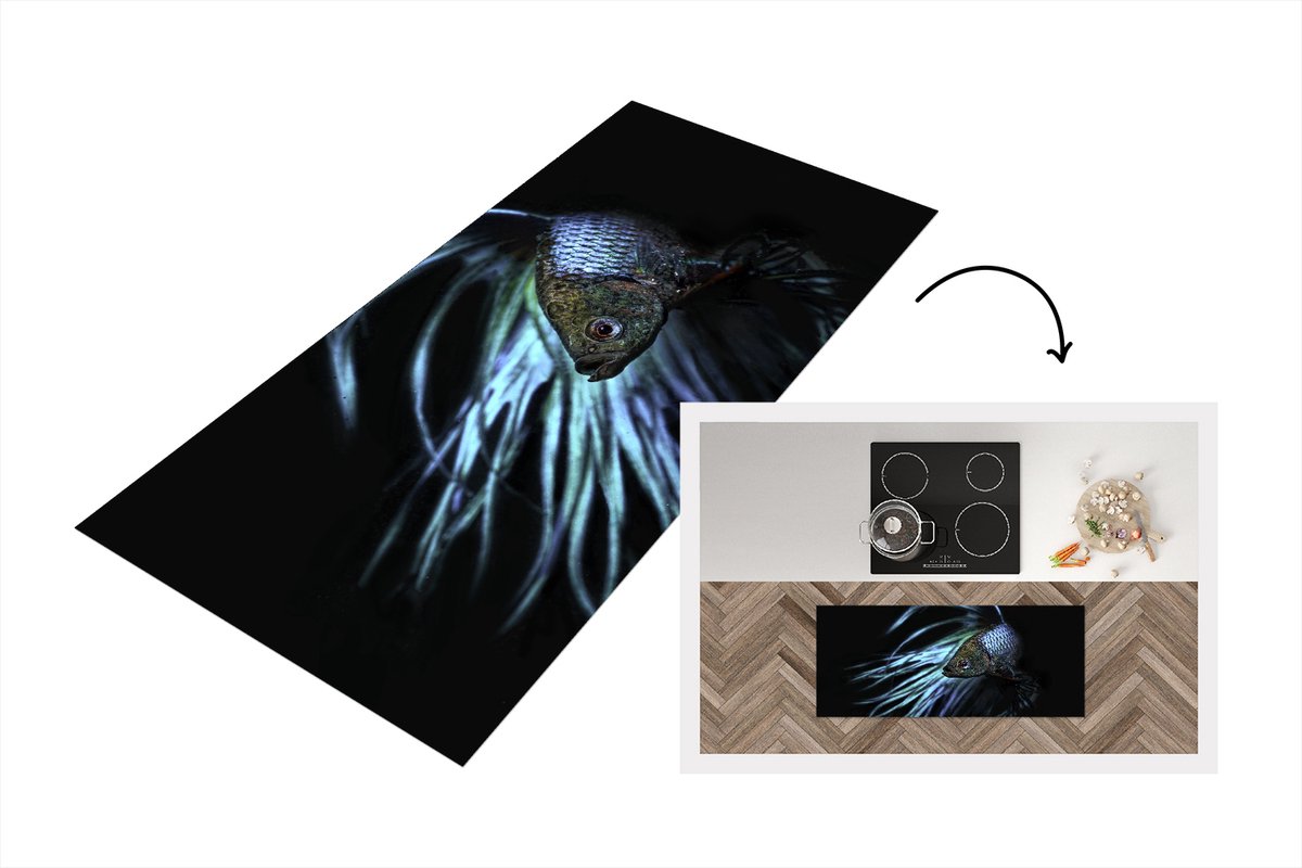 KitchenYeah Keukenloper - Loper keuken - Vis - Zeedieren - Blauw - Zwart - 120x50 cm - Keukenloper vinyl Multicolor