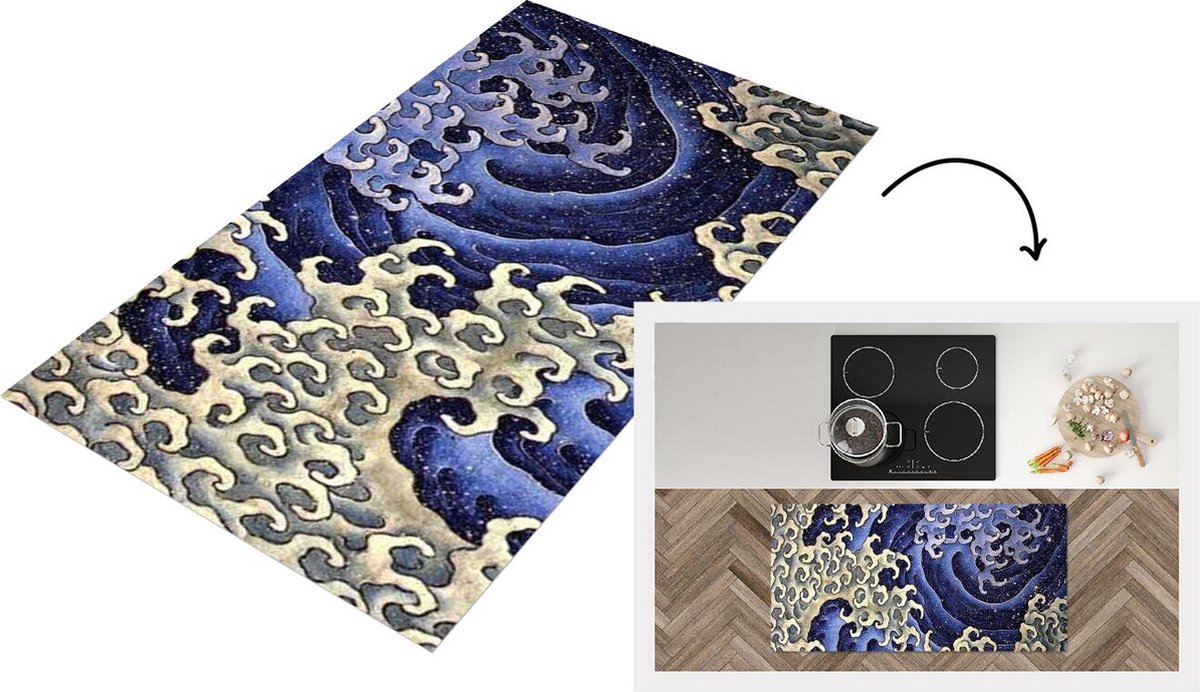 KitchenYeah Keukenloper - Loper keuken - Mannelijke golf - schilderij van Katsushika Hokusai - 120x60 cm - Keukenloper vinyl Multicolor