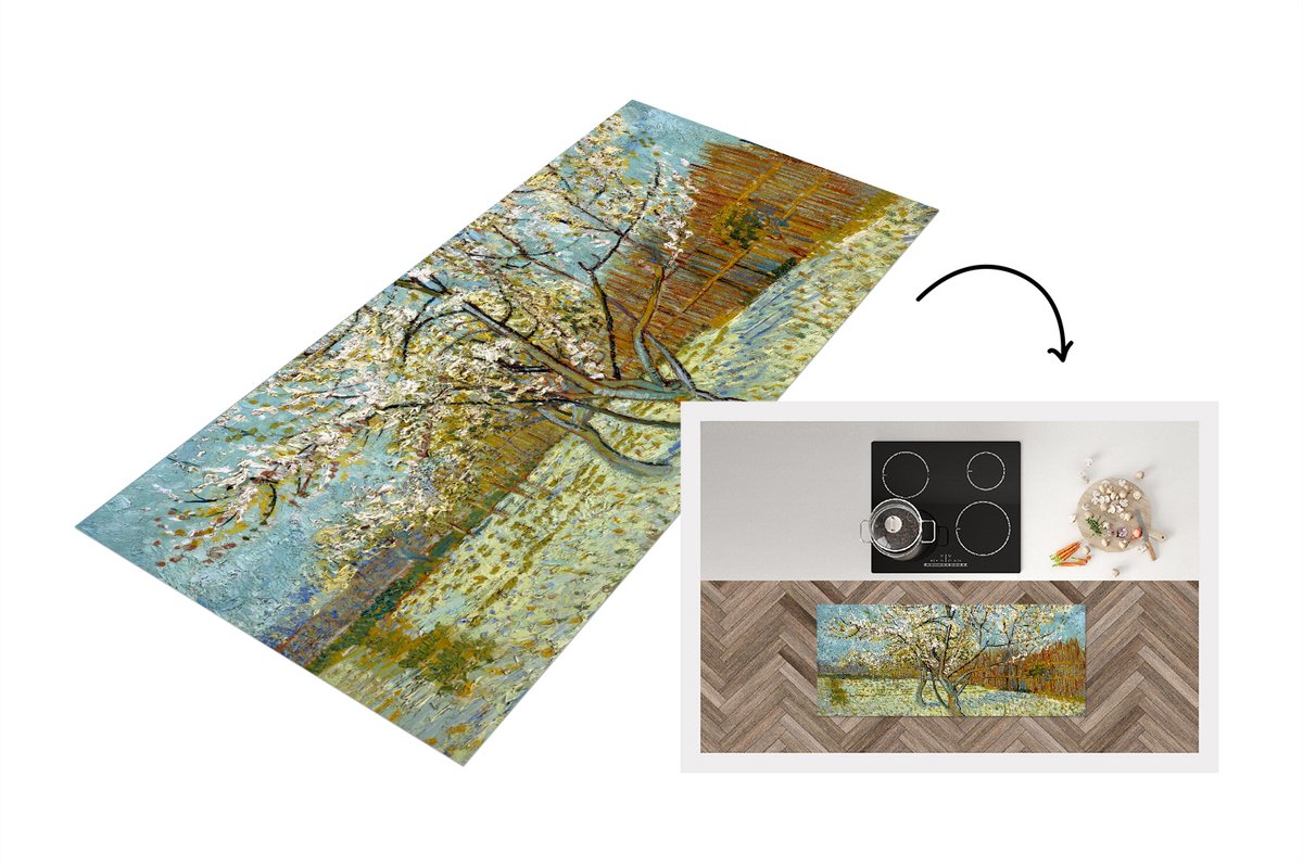 KitchenYeah Keukenloper - Loper keuken - Bloeiende perzikboom - Vincent van Gogh - 120x50 cm - Keukenloper vinyl Multicolor