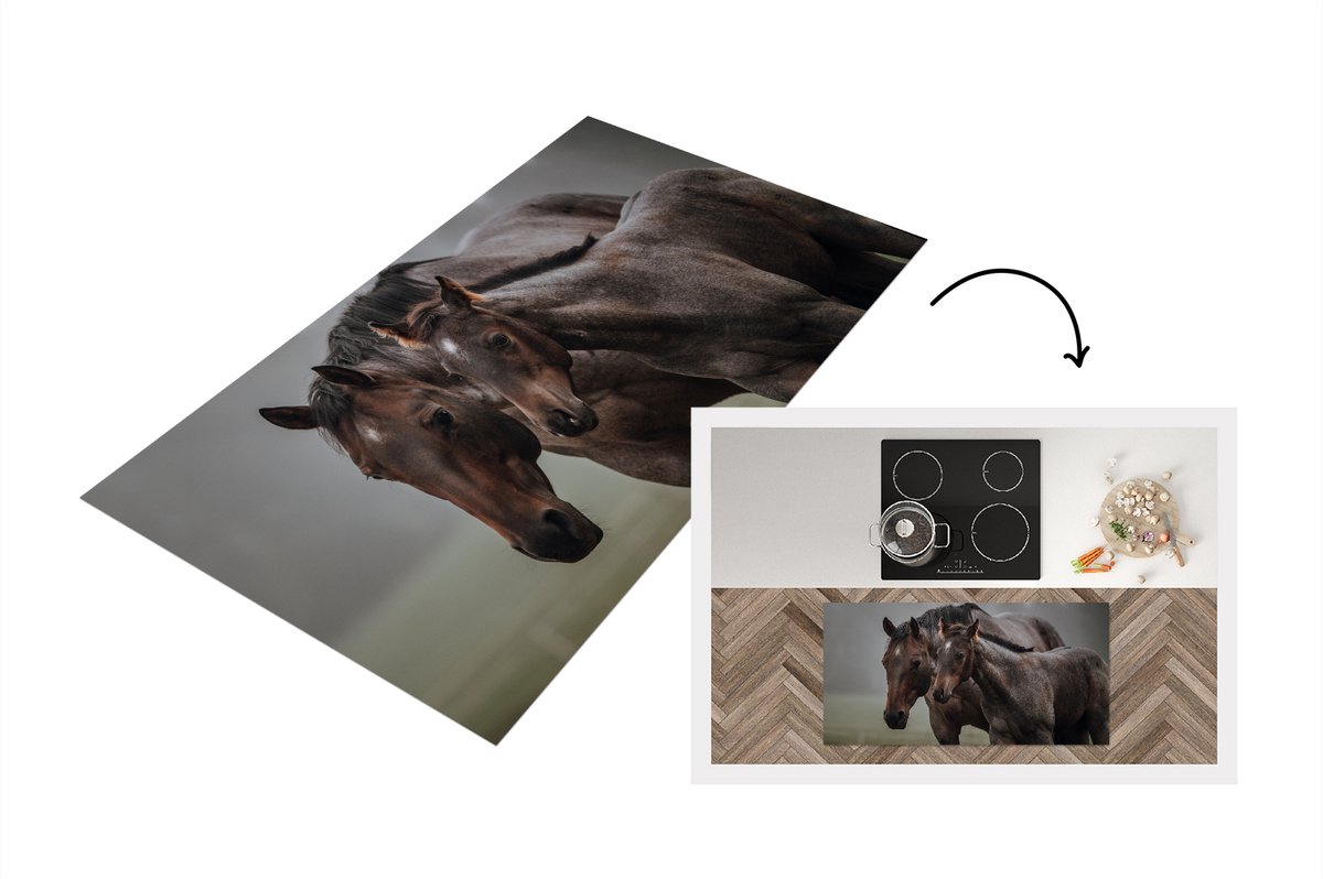 KitchenYeah Keukenloper - Loper keuken - Paarden - Mist - Landschap - 120x60 cm - Keukenloper vinyl Multicolor