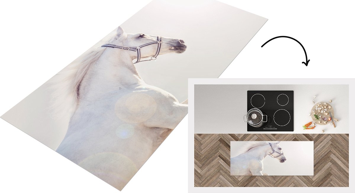 KitchenYeah Keukenloper - Loper keuken - Paard - Wit - Manen - 120x50 cm - Keukenloper vinyl Multicolor