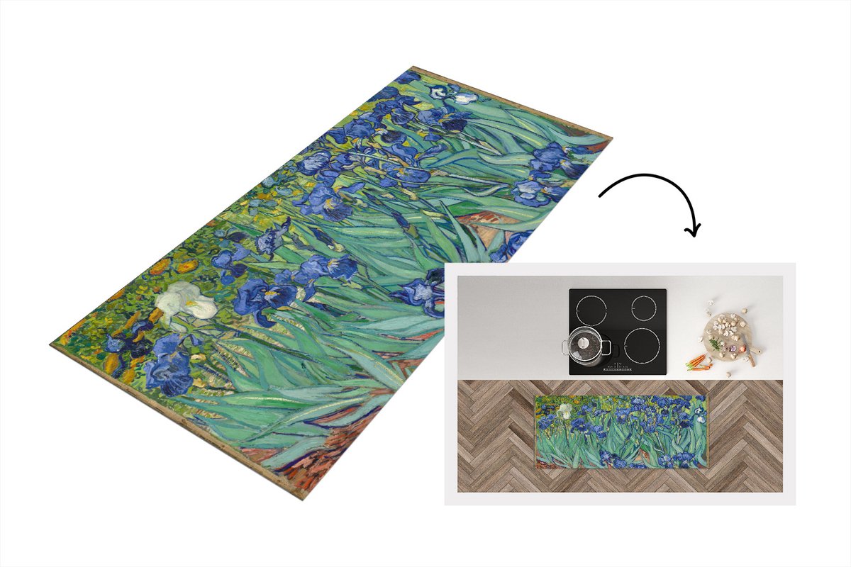 KitchenYeah Keukenloper - Loper keuken - Irissen - Vincent van Gogh - 120x50 cm - Keukenloper vinyl Multicolor
