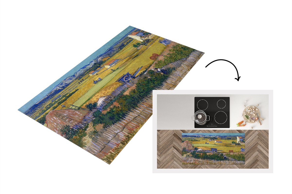 KitchenYeah Keukenloper - Loper keuken - De oogst - Vincent van Gogh - 120x60 cm - Keukenloper vinyl Multicolor