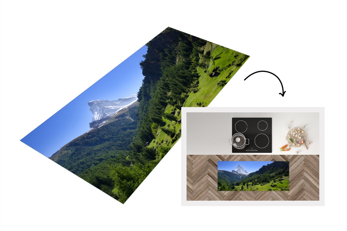 KitchenYeah Keukenloper - Loper keuken - Zwitserse Alpen in Matterhorn met groene bomen - 120x50 cm - Keukenloper vinyl Multicolor
