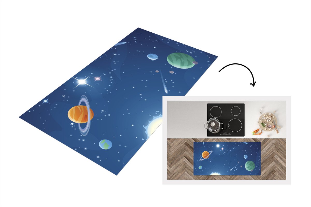 KitchenYeah Keukenloper - Loper keuken - de met planeten gevulde ruimte - 120x60 cm - Keukenloper vinyl Multicolor