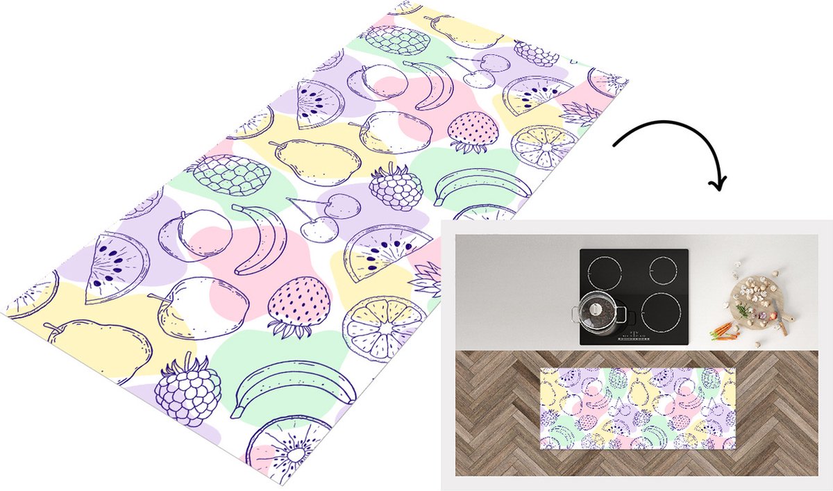 KitchenYeah Keukenloper - Loper keuken - Patroon - Eten - Zomer - 120x50 cm - Keukenloper vinyl Multicolor