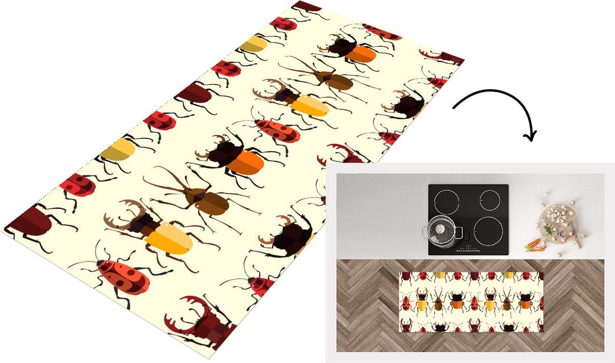 KitchenYeah Keukenloper - Loper keuken - Kever - Patronen - Insecten - 120x50 cm - Keukenloper vinyl Multicolor
