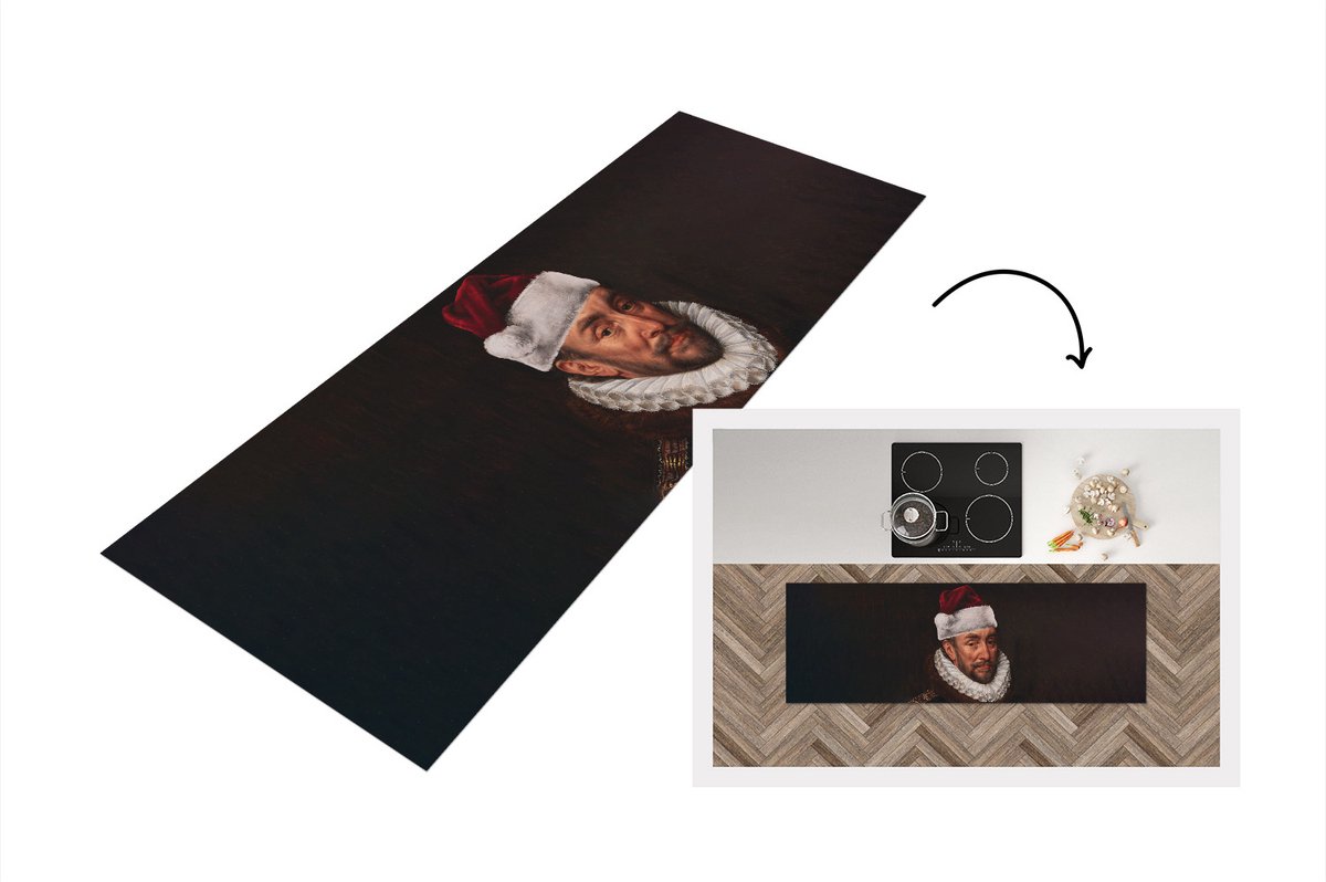 KitchenYeah Keukenloper - Loper keuken - Willem van Oranje - Kerstmuts - Kunst - 180x60 cm - Keukenloper vinyl Multicolor
