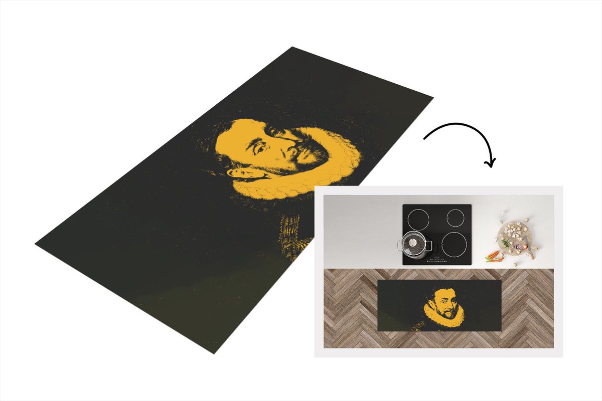 KitchenYeah Keukenloper - Loper keuken - Willem van Oranje - Adriaen Thomasz - Zwart - Geel - 120x50 cm - Keukenloper vinyl Multicolor