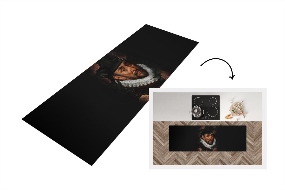 KitchenYeah Keukenloper - Loper keuken - Willem van Oranje - Adriaen Thomasz - Bloemen - 150x50 cm - Keukenloper vinyl Multicolor