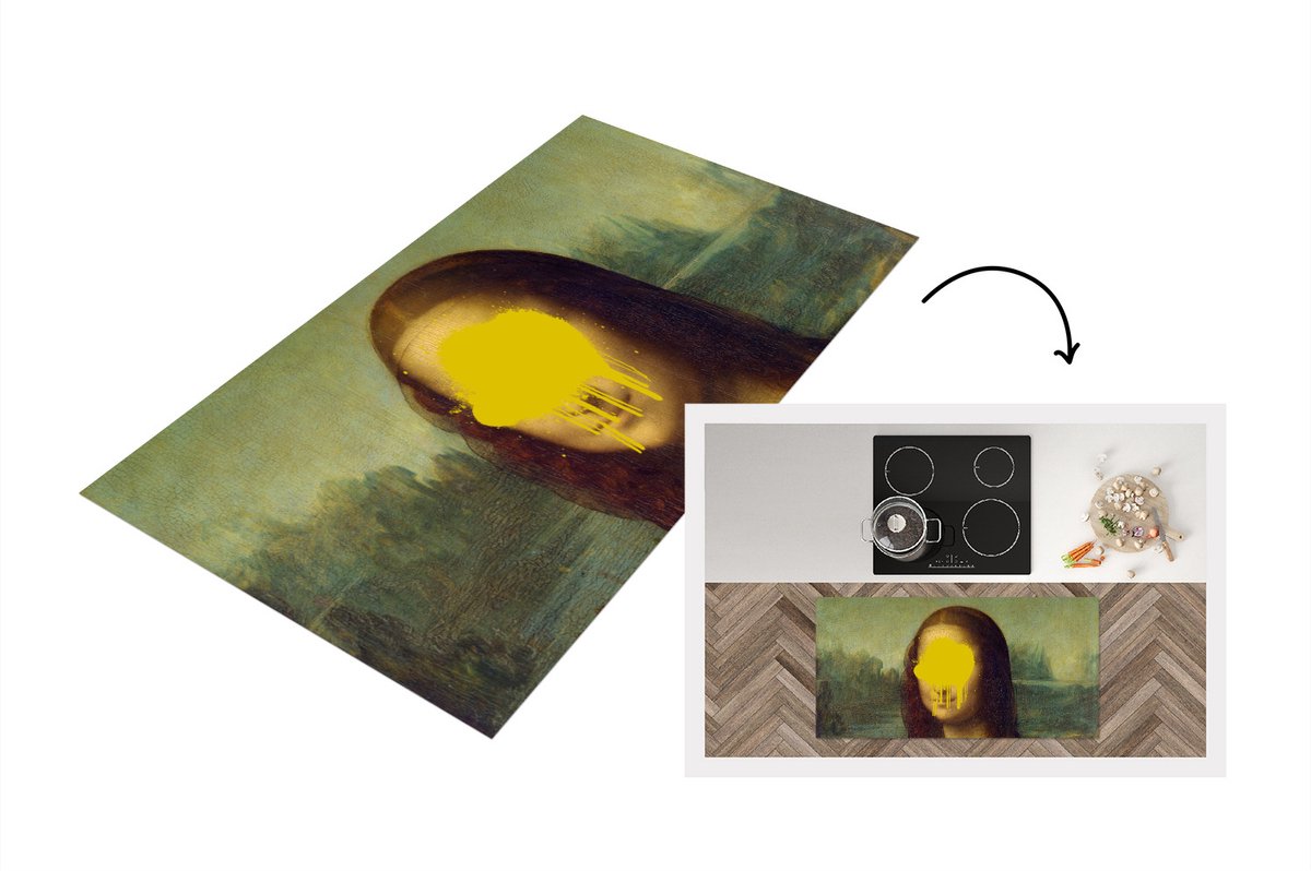 KitchenYeah Keukenloper - Loper keuken - Mona Lisa - Da Vinci - Geel - 120x60 cm - Keukenloper vinyl Multicolor