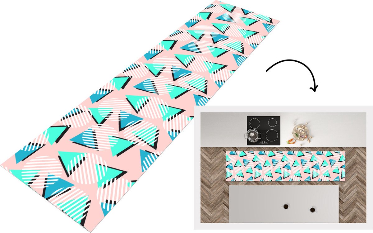 KitchenYeah Keukenloper - Loper keuken - Design - Jaren 80 - Abstract - Pastel - 240x60 cm - Keukenloper vinyl Multicolor