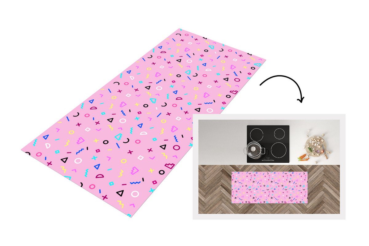 KitchenYeah Keukenloper - Loper keuken - Design - Patronen - Roze - Jaren 80 - 120x50 cm - Keukenloper vinyl Multicolor