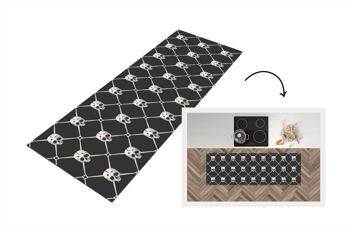 KitchenYeah Keukenloper - Loper keuken - Patronen - Skull - Botten - Piraten - 150x50 cm - Keukenloper vinyl Multicolor