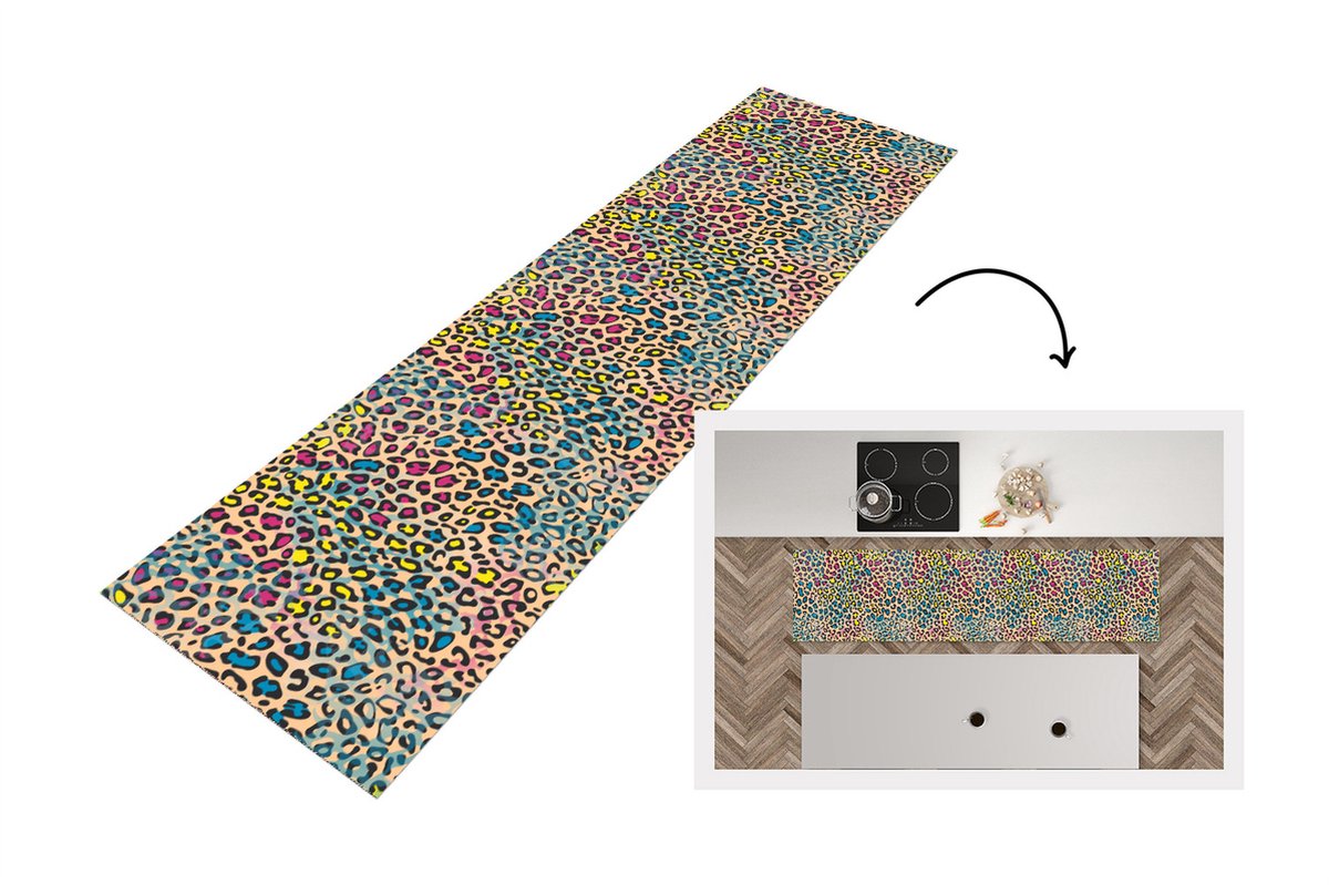 KitchenYeah Keukenloper - Loper keuken - Panterprint - Patronen - Kleuren - 240x60 cm - Keukenloper vinyl Multicolor