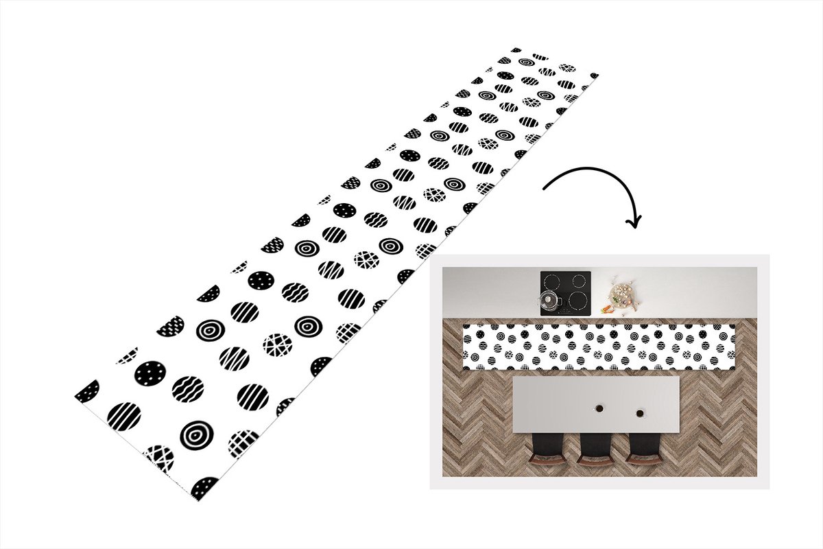 KitchenYeah Keukenloper - Loper keuken - Patronen - Stip - Zwart Wit - 200x50 cm - Keukenloper vinyl, foto 6