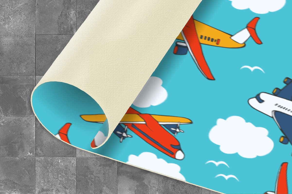 KitchenYeah Keukenloper - Loper keuken - Patronen - Vliegtuig - Wolk - Lucht - 180x60 cm - Keukenloper vinyl Multicolor