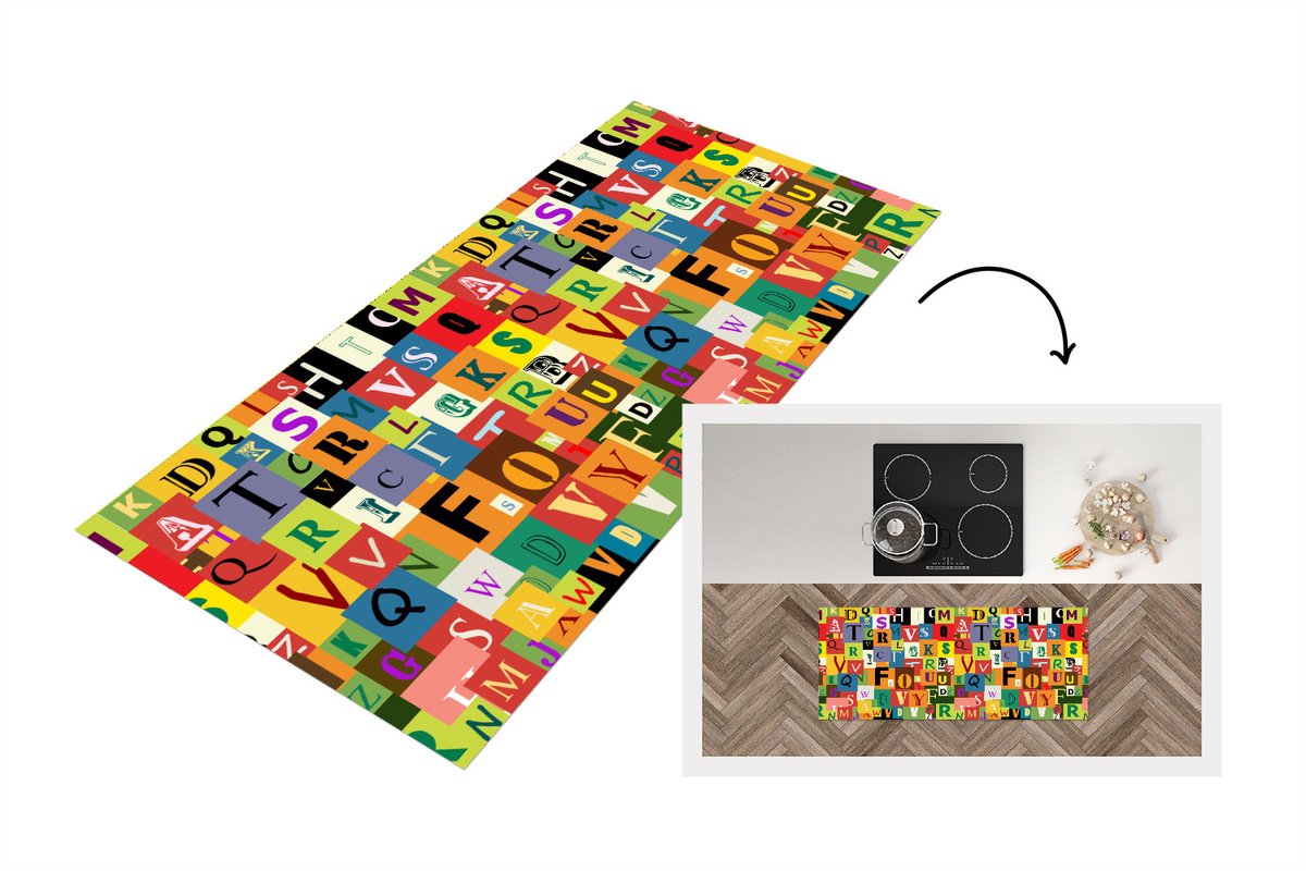 KitchenYeah Keukenloper - Loper keuken - Alfabet - Letter - Patroon - 120x50 cm - Keukenloper vinyl Multicolor