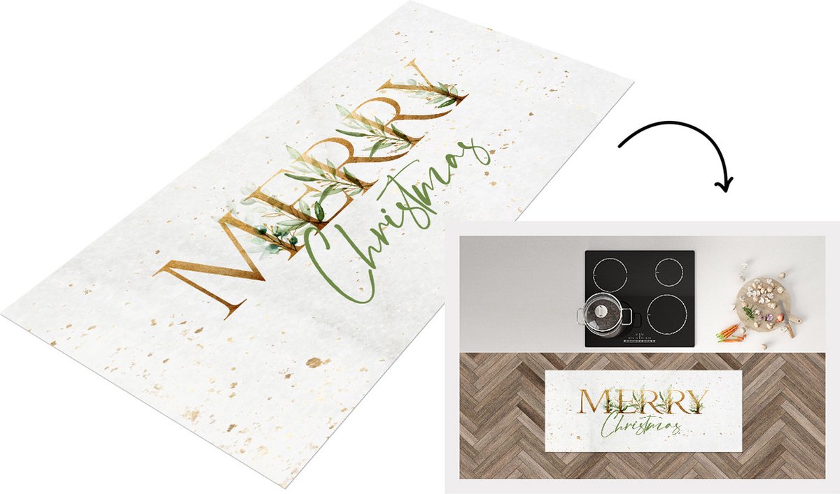 KitchenYeah Keukenloper - Loper keuken - Quotes - Kerst - Goud - Spreuken - Merry Christmas - 120x50 cm - Keukenloper vinyl Multicolor