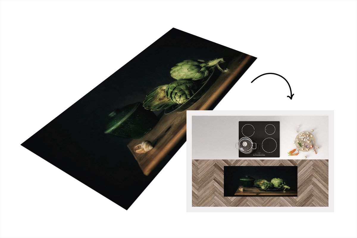 KitchenYeah Keukenloper - Loper keuken - Stilleven - Bord - Artisjok - Kunst - Schilderij - 120x50 cm - Keukenloper vinyl Multicolor