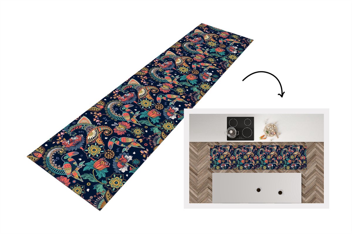 KitchenYeah Keukenloper - Loper keuken - Toekan - Vogel - Regenboog - Jungle - Patroon - 240x60 cm - Keukenloper vinyl Multicolor