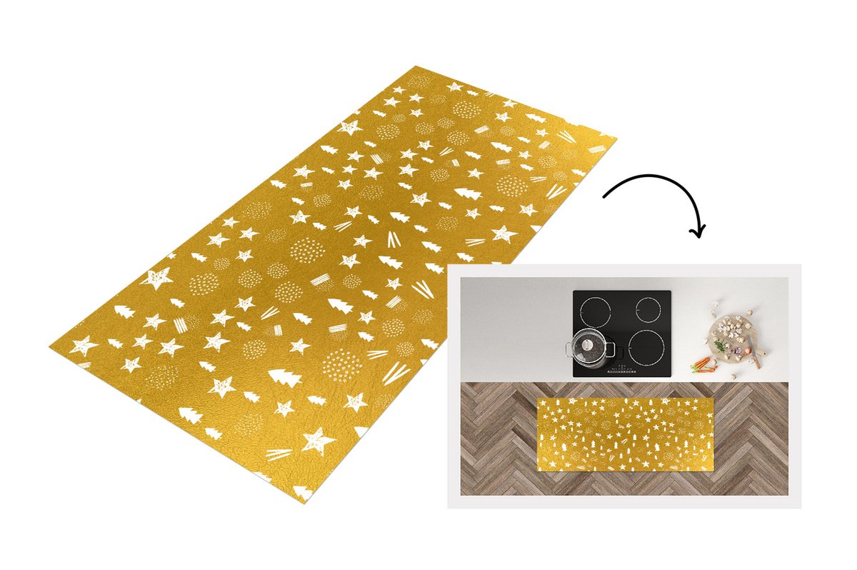 KitchenYeah Keukenloper - Loper keuken - Kerst - Patronen - Goud - 120x50 cm - Keukenloper vinyl Multicolor