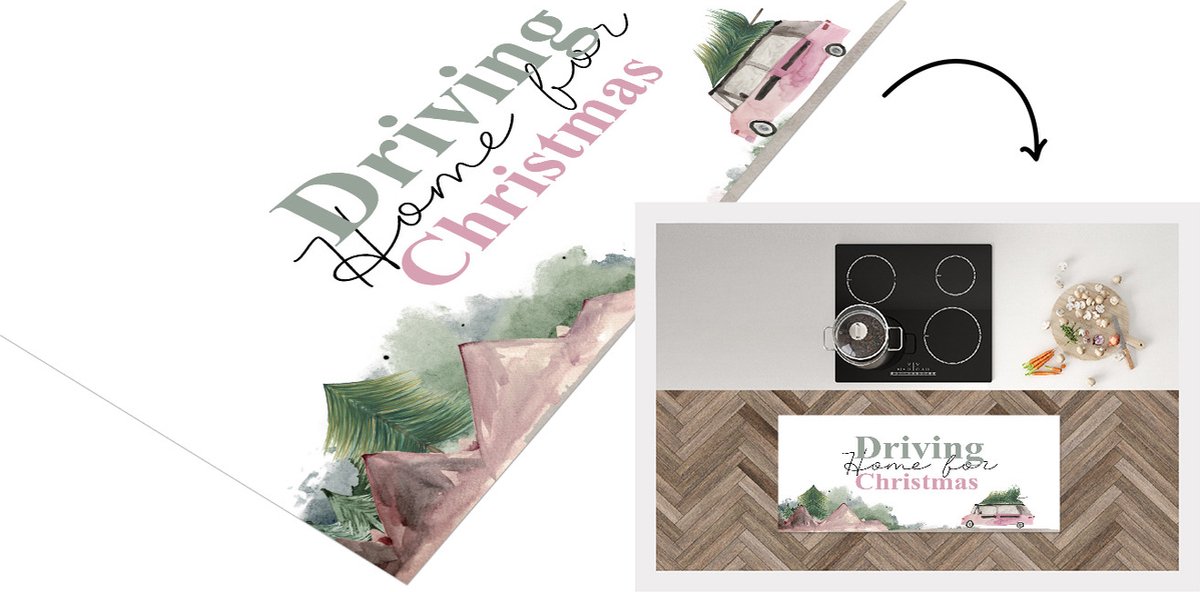 KitchenYeah Keukenloper - Loper keuken - Kerst - Quotes -Auto - Driving home for Christmas - Spreuken - 120x50 cm - Keukenloper vinyl Multicolor