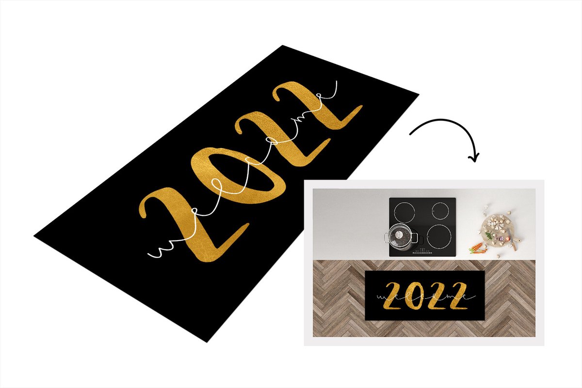 KitchenYeah Keukenloper - Loper keuken - Nieuwjaar - Welcome 2022 - Goud - Spreuken - Quotes - 120x50 cm - Keukenloper vinyl Multicolor