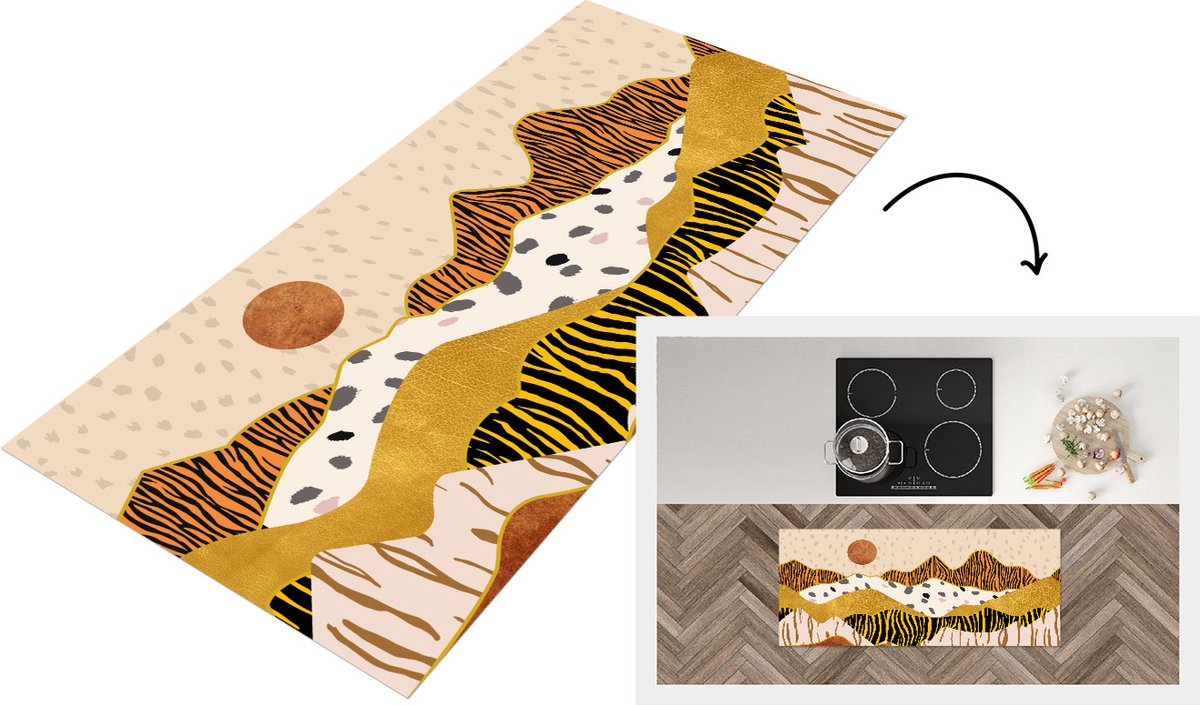 KitchenYeah Keukenloper - Loper keuken - Tijgerprint - Dieren - Landschap - 120x50 cm - Keukenloper vinyl Multicolor