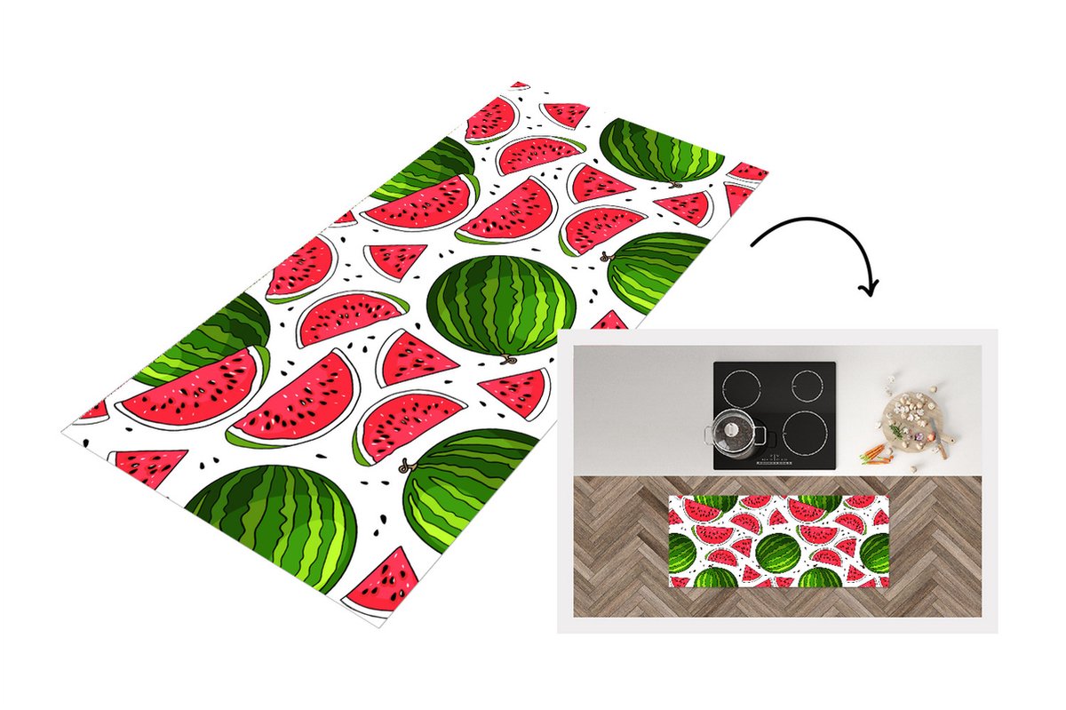 KitchenYeah Keukenloper - Loper keuken - Patroon - Watermeloen - Pit - Fruit - Keukenloper vinyl Multicolor
