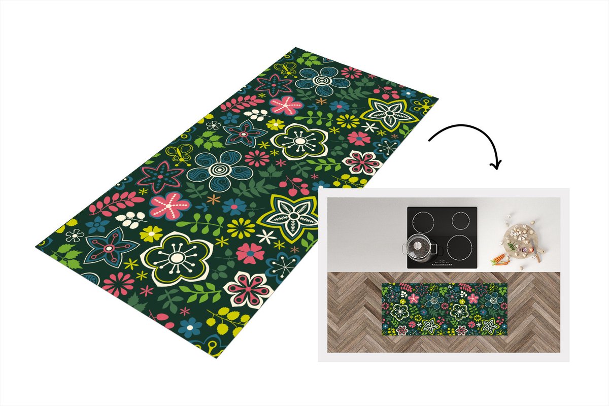 KitchenYeah Keukenloper - Loper keuken - Bladeren - Patronen - Bloemen - 120x50 cm - Keukenloper vinyl Multicolor