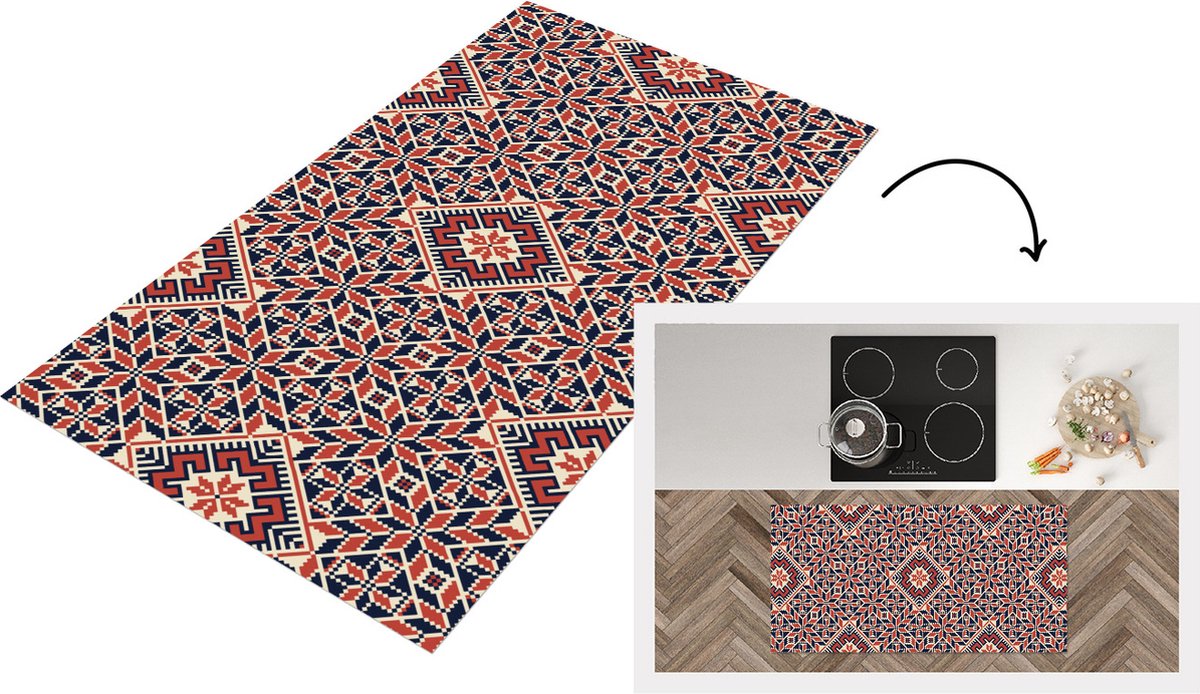 KitchenYeah Keukenloper - Loper keuken - Design - Borduren - Motief - Patronen - 120x60 cm - Keukenloper vinyl Multicolor