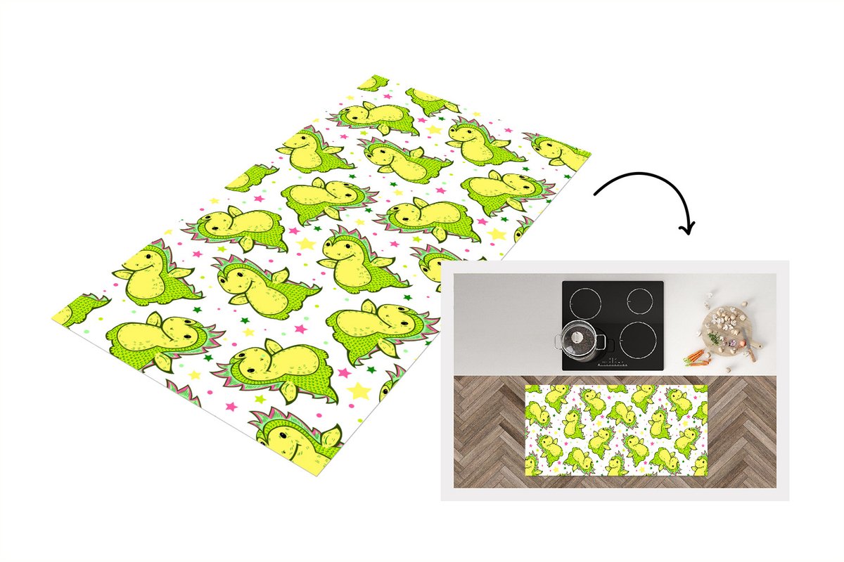 KitchenYeah Keukenloper - Loper keuken - Draak - Jongen - Sterren - Regenboog - Design - 120x60 cm - Keukenloper vinyl Multicolor