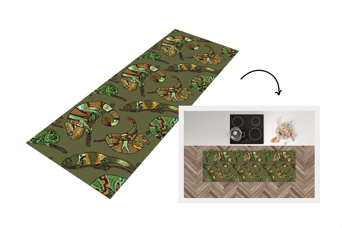 Keukenloper - Loper keuken - Patroon - Jungle - Kameleons - 180x60 cm - Keukenloper vinyl