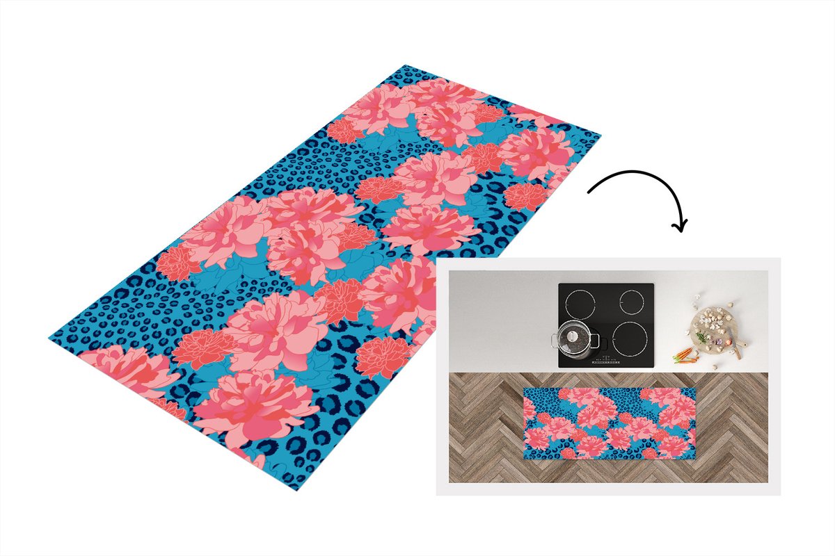KitchenYeah Keukenloper - Loper keuken - Patronen - Jungle - Bloem - Luipaard print - 120x50 cm - Keukenloper vinyl Multicolor