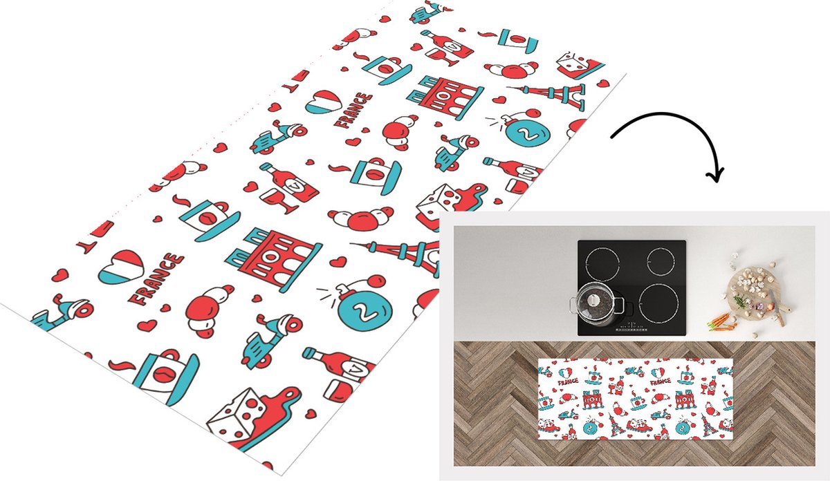 KitchenYeah Keukenloper - Loper keuken - Patroon - Frankrijk - Vlag - Keukenloper vinyl Multicolor