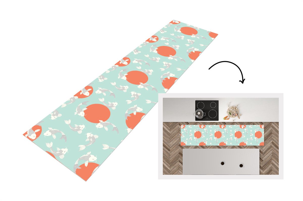 KitchenYeah Keukenloper - Loper keuken - Patroon - Vis - Japan - Dier - Keukenloper vinyl multicolor, foto 6